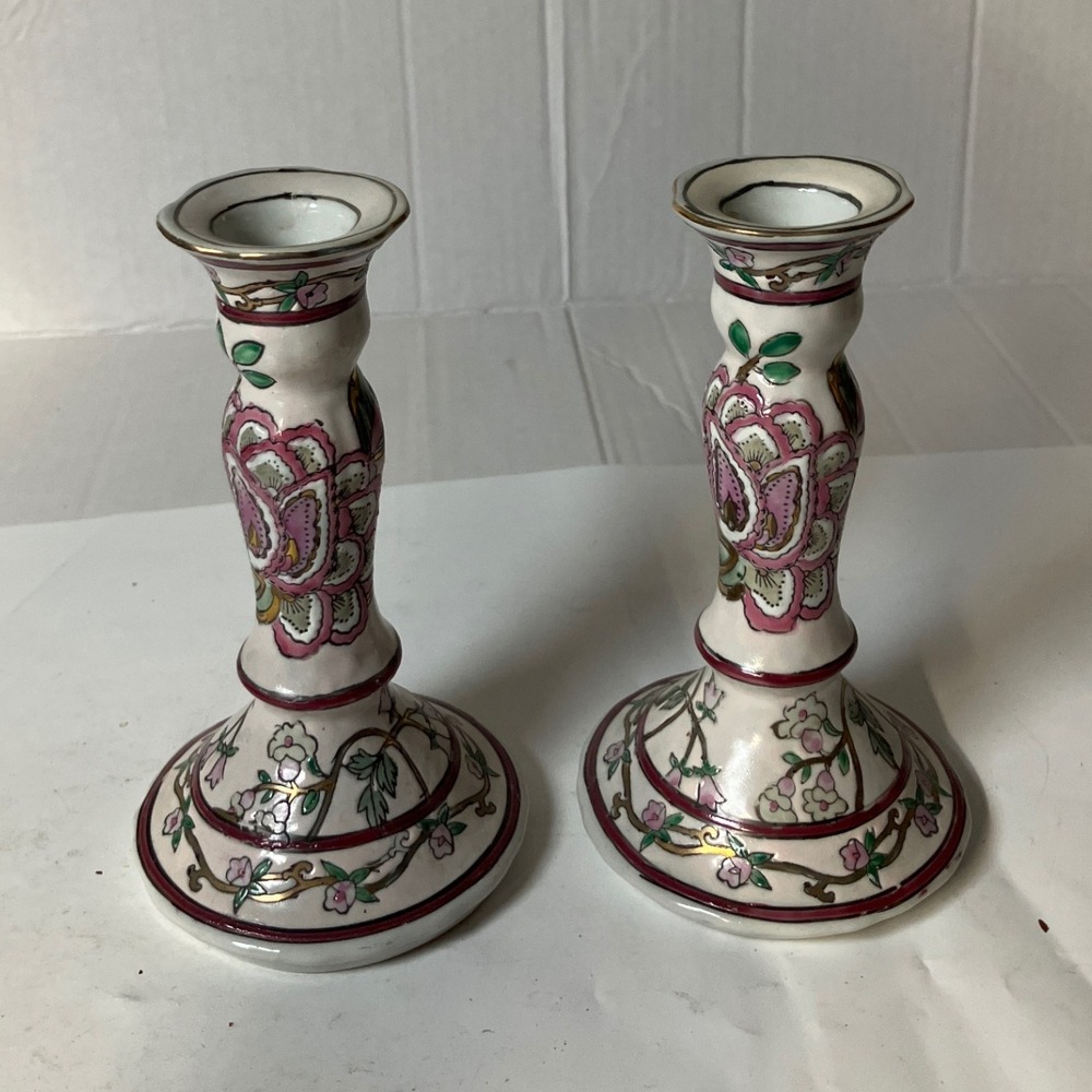 JCPenney Classic Traditions Ceramic Floral Candlestick Holder Set of 2 Decor